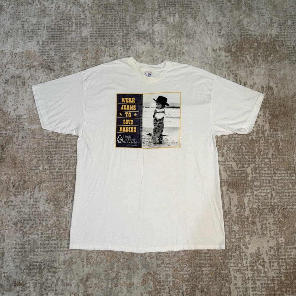 Hanes 2000s March of Dimes Wear Jeans to Save Babies Graphic Print T-Shirt